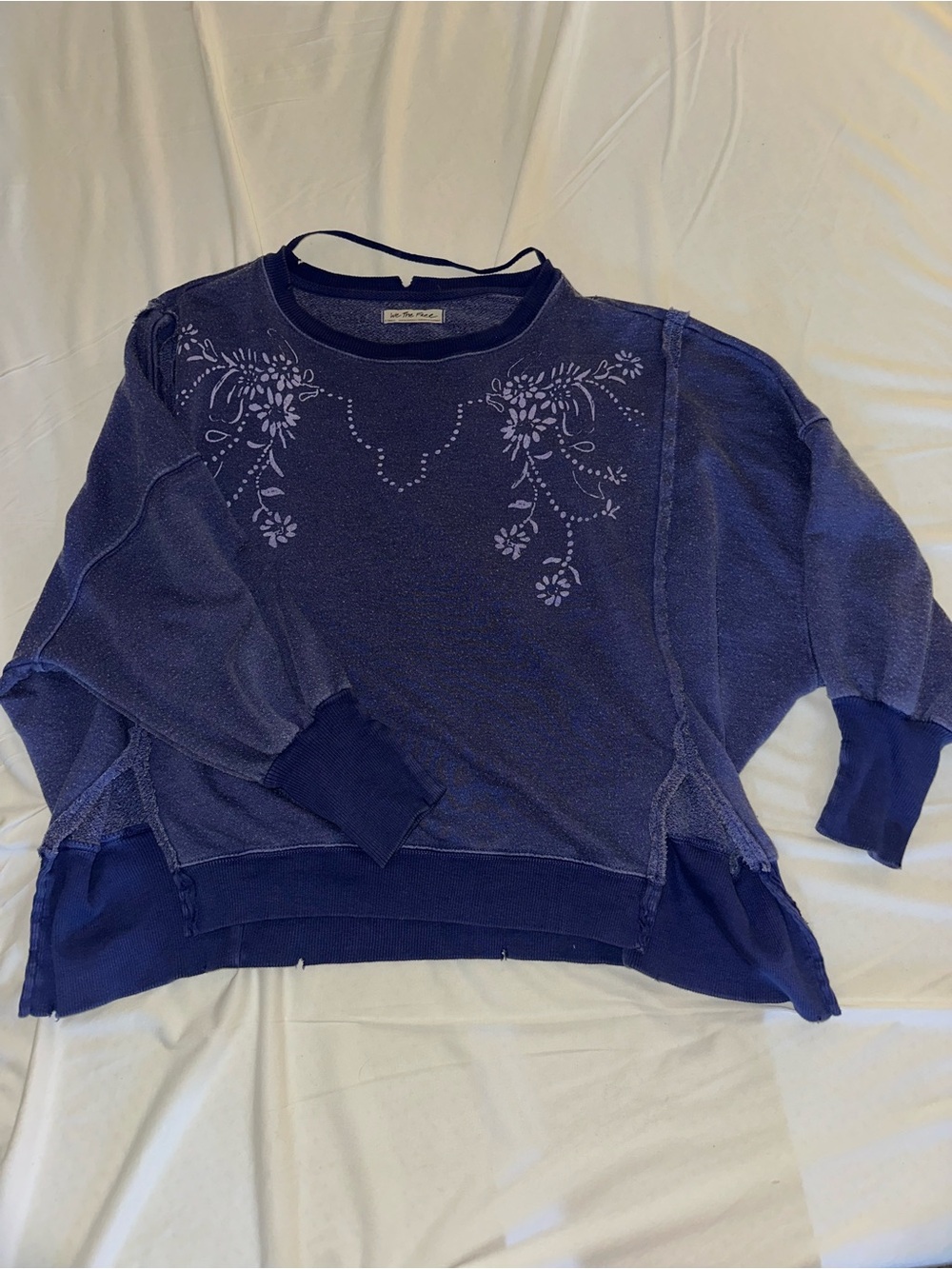 FREE PEOPLE we the free Vintage-Inspired Indigo Floral Embroidered Sweatshirt